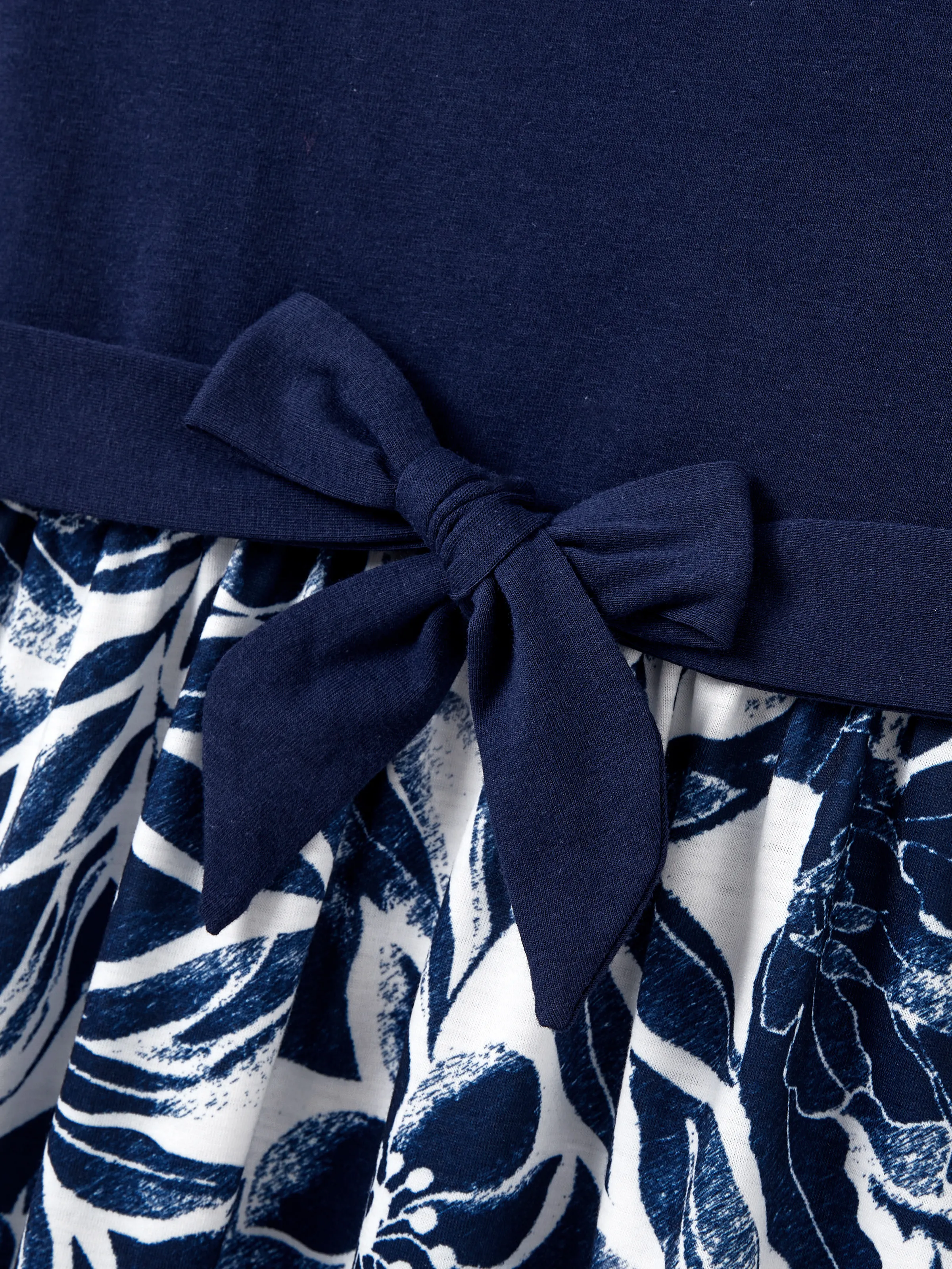 Family Matching Cotton Tee Flora Print Splicing Shirt or Tank Dress Deep Blue - Image 11