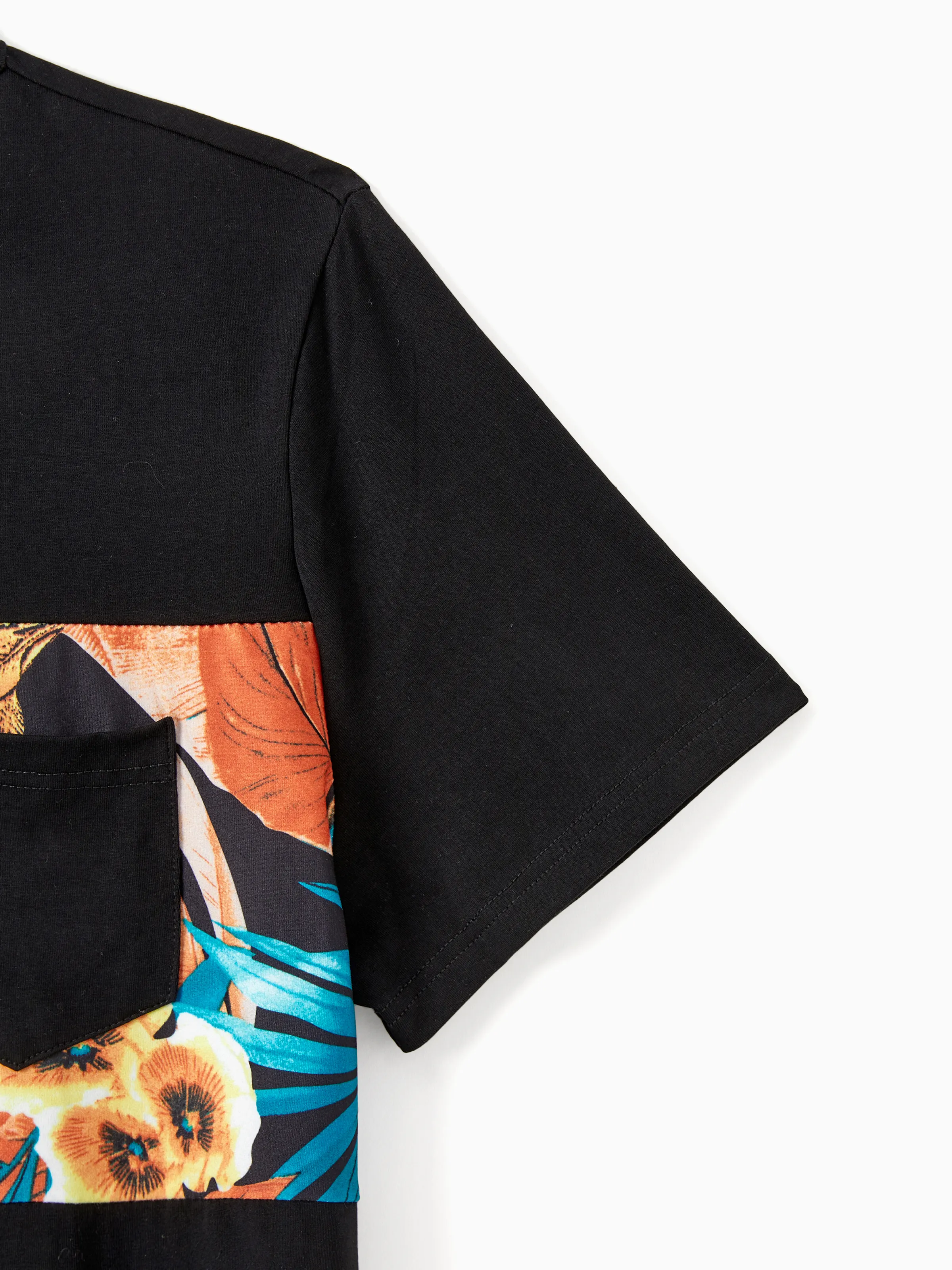Family Matching Floral Panel T-shirt and Floral Ruched Drawstring Side Strap Dress Sets Black - Image 26