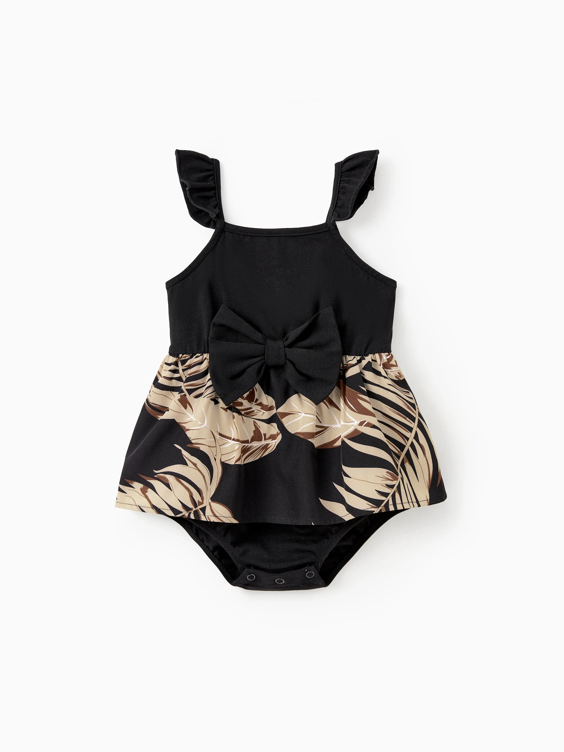 Family Matching Floral Print Belted Cami Dresses And Solid Short Sleeve Tops Sets Black - Image 13