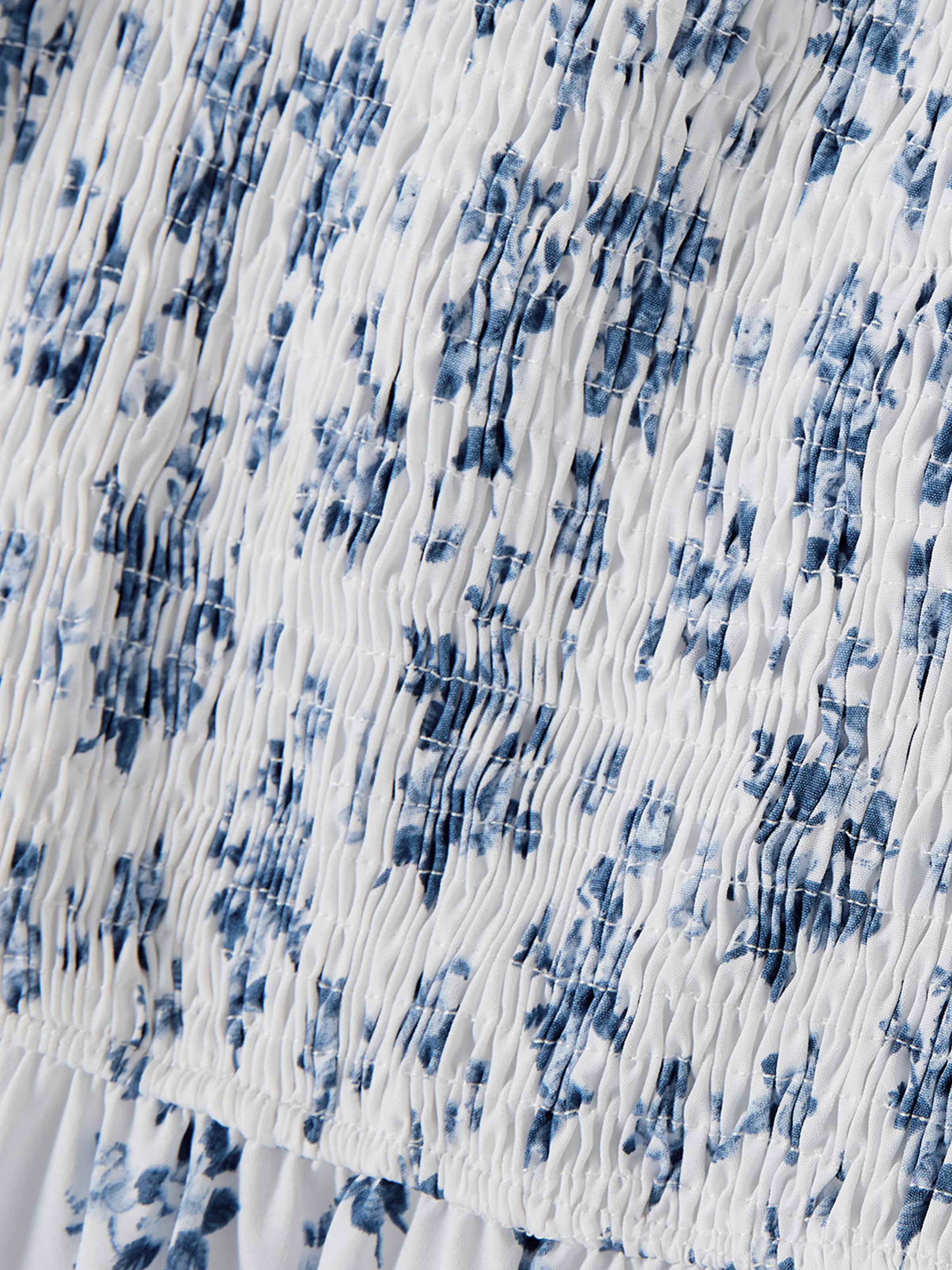 Family Matching Outfit: Floral Smocking Casual Suit BLUEWHITE - Image 7