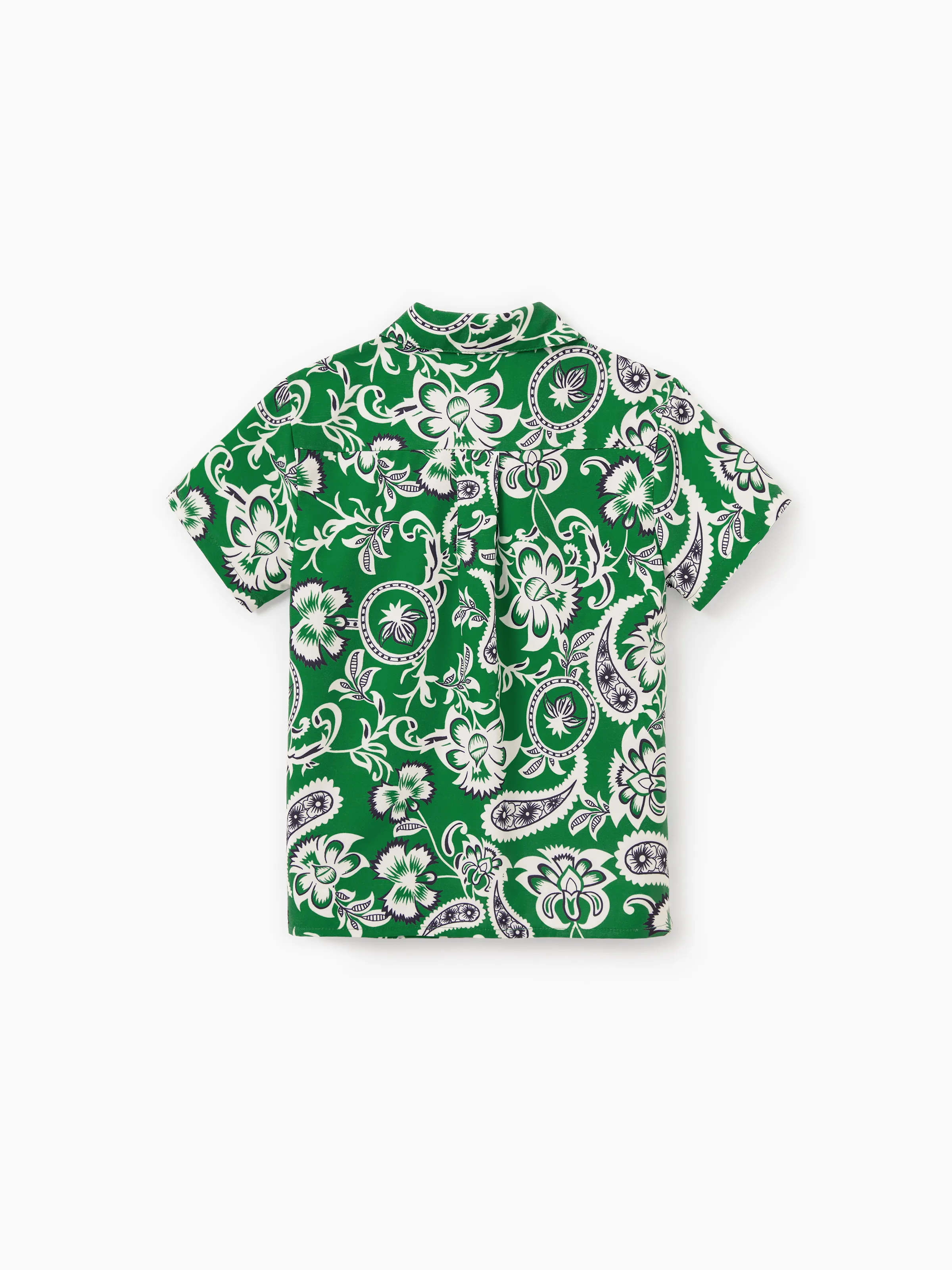 Family Matching Outfits Set Floral Print Short-sleeve Collar Shirt or Strappy Smocked  Dress for Summer Vacation  Green - Image 25