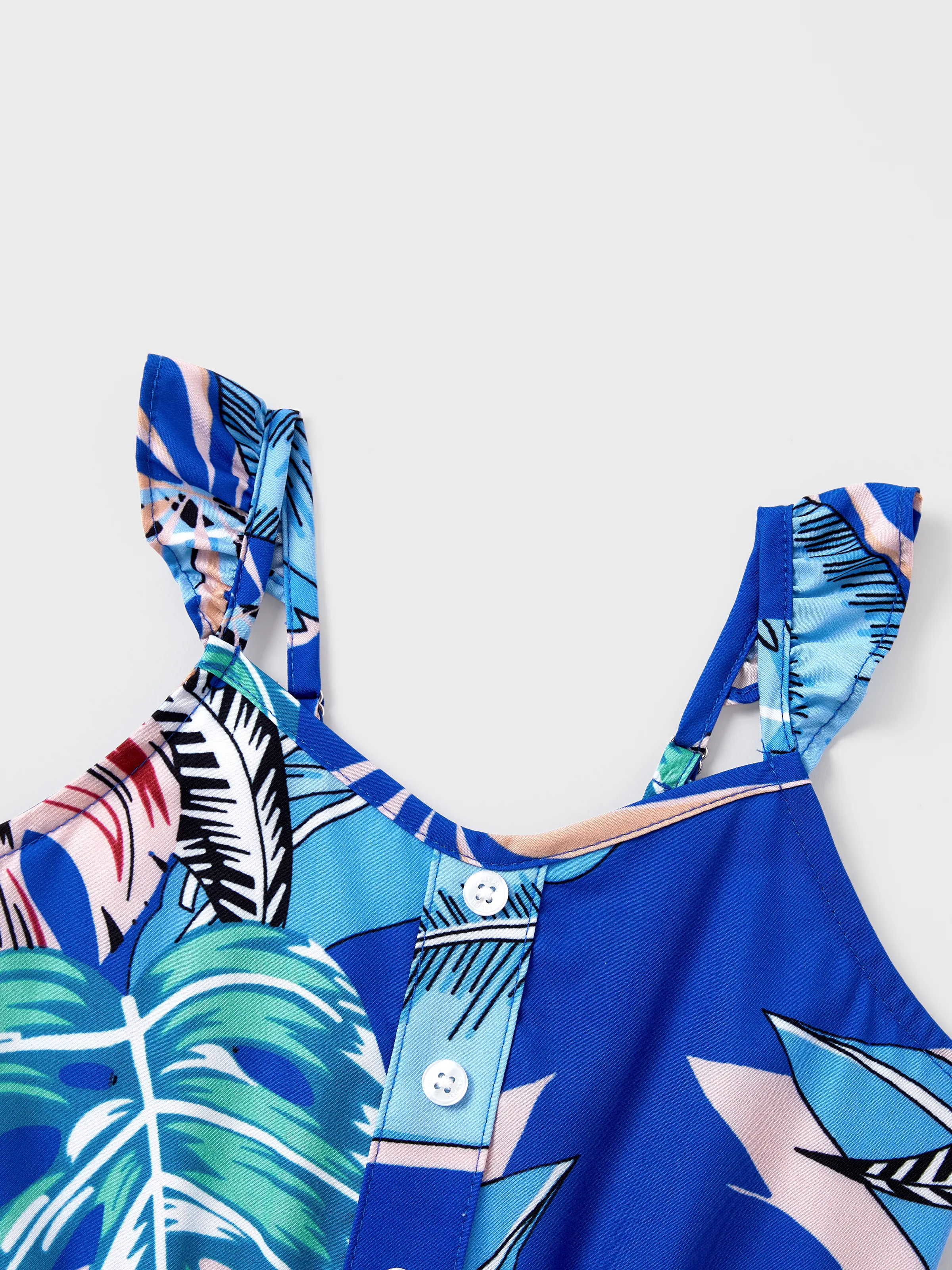 Family Matching Tropical Dress & T-shirt Set – Blue Floral Print for Dad, Mom, Girls & Baby, Perfect for Summer Vacations and Family Photos Blue - Image 13