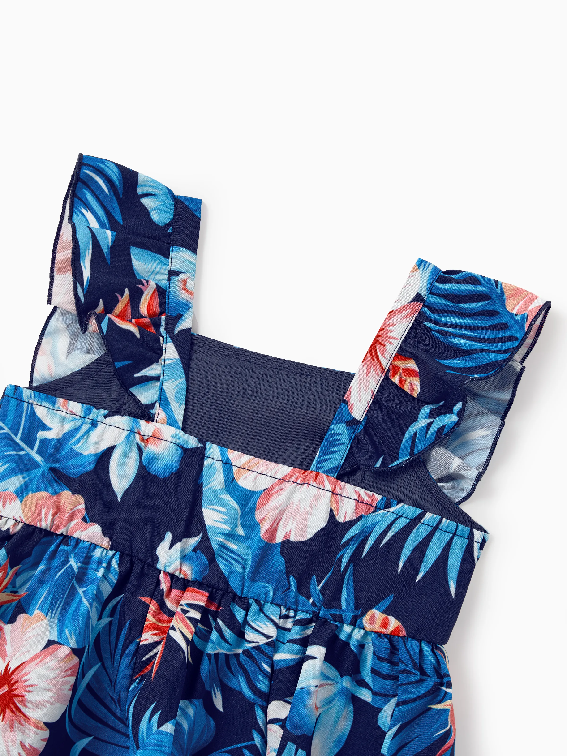 Family Matching Vacation Set Tropical Floral Print Shirt or Halter Dresses for Dad, Mom, Kids & Baby, Perfect for Summer Holidays & Family Photos Deep Blue - Image 17