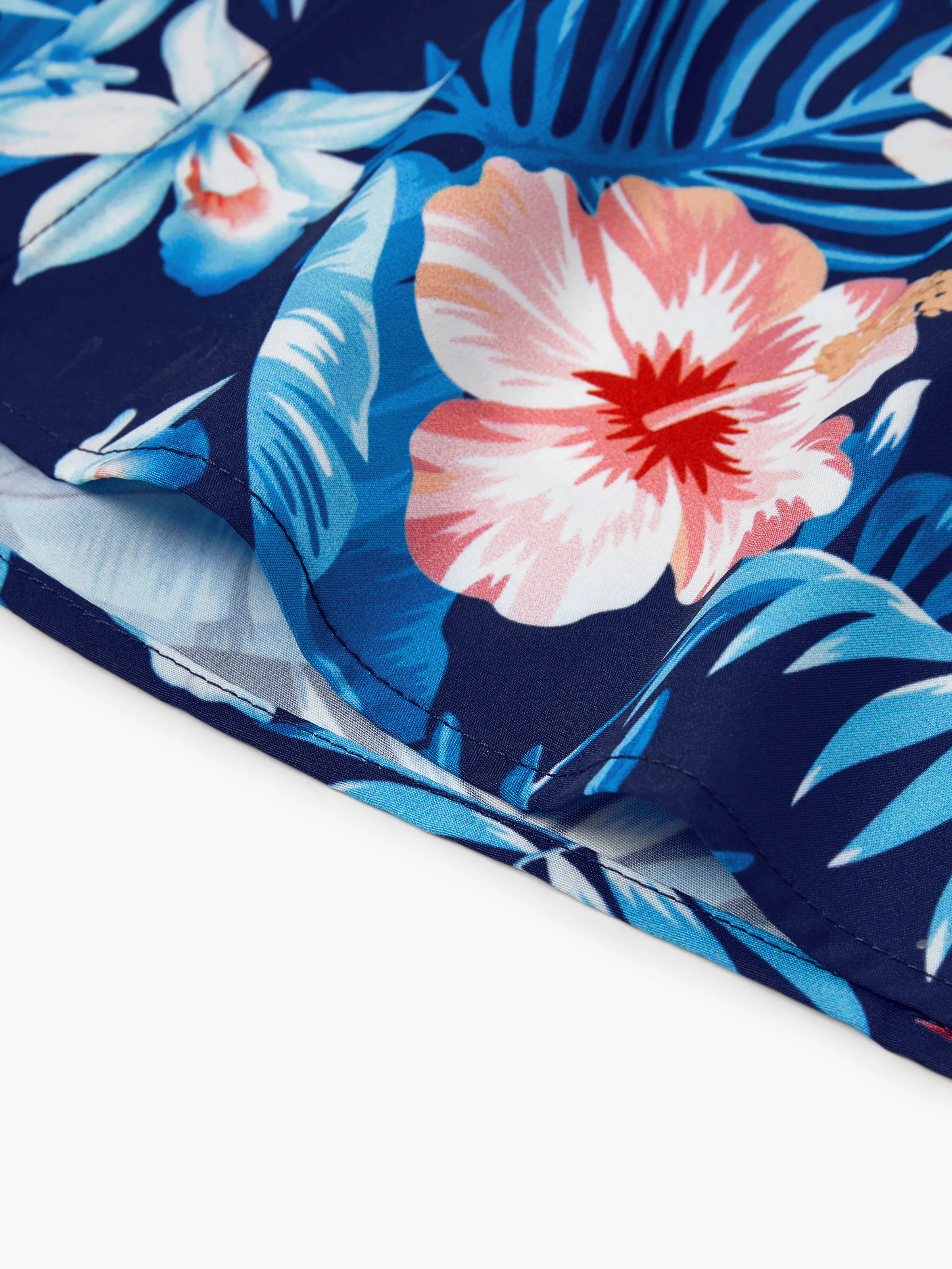 Family Matching Vacation Set Tropical Floral Print Shirt or Halter Dresses for Dad, Mom, Kids & Baby, Perfect for Summer Holidays & Family Photos Deep Blue - Image 29
