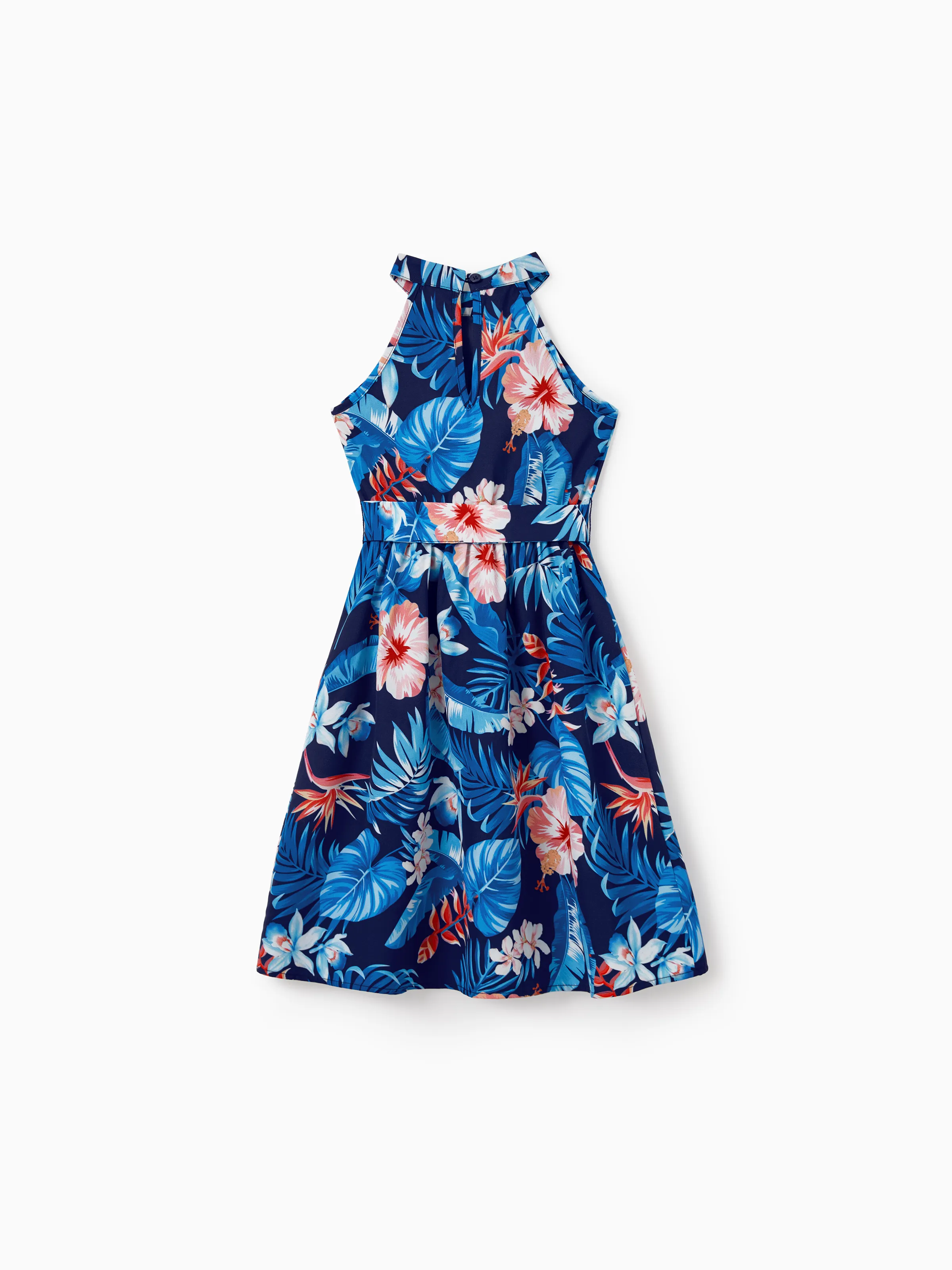 Family Matching Vacation Set Tropical Floral Print Shirt or Halter Dresses for Dad, Mom, Kids & Baby, Perfect for Summer Holidays & Family Photos Deep Blue - Image 9