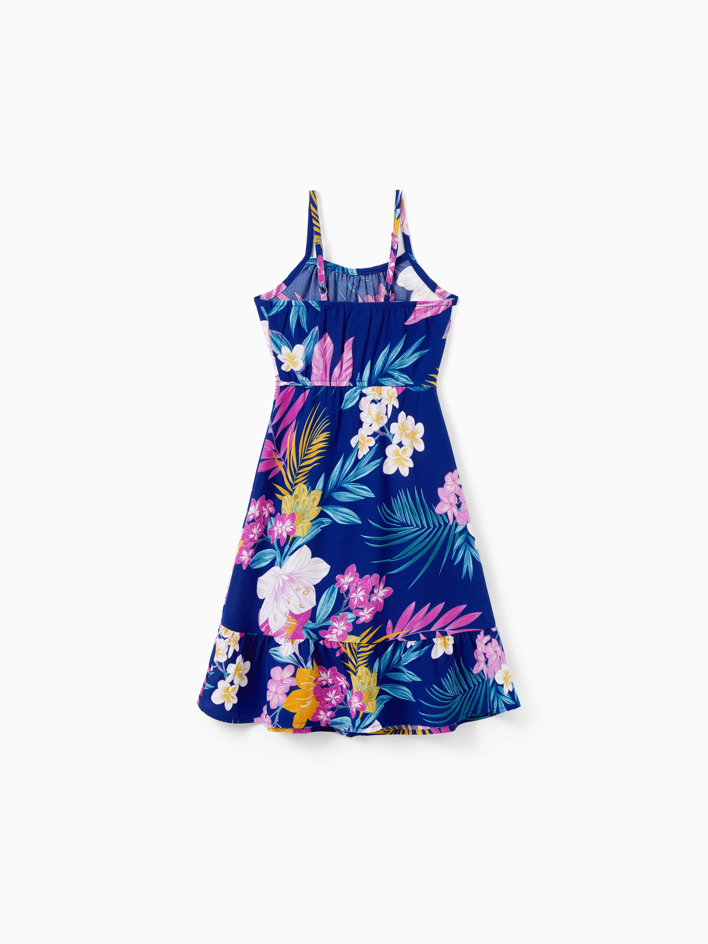 Matching Family Hawaiian Outfits Tropical Floral Print Strap Dress or Short-sleeve Shirts & Shorts Set Summer Beachwear Set for Vacation Deep Blue - Image 12