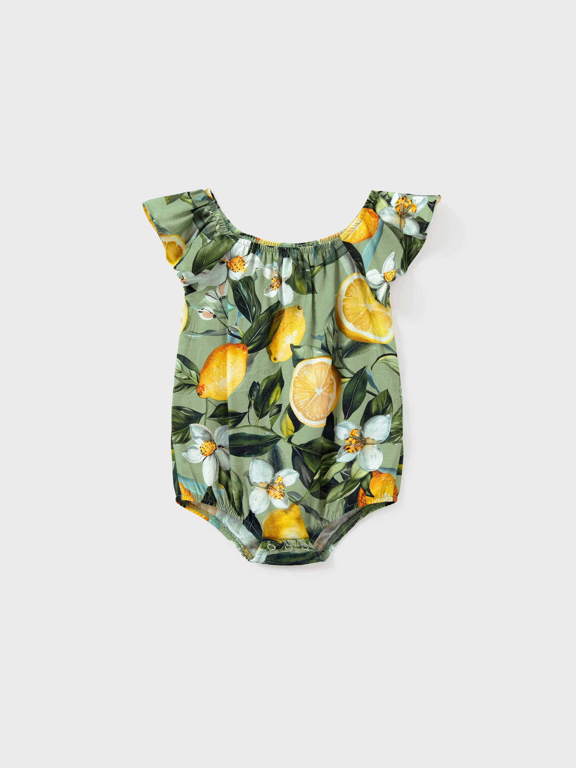 Matching Family Outfits Lemon Print Hawaiian Shirts & Summer Dresses Tropical Vacation Clothes for Men, Women & Kids Green - Image 16